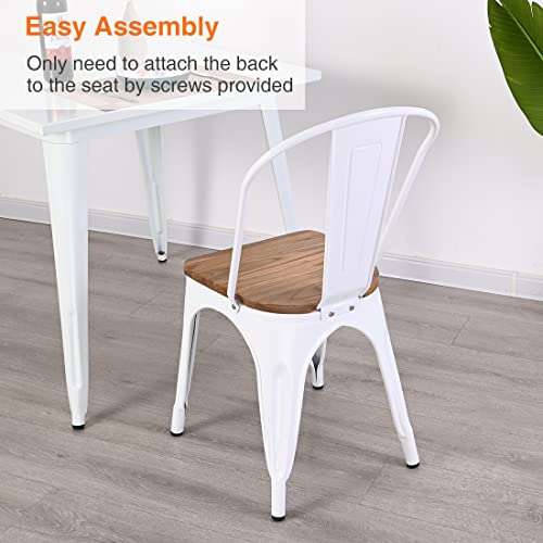 Metal Dining Chairs With Wood Seat Set Of 4 White Stackable Industrial Metal Restaurant/Bistro/Cafe/Trattoria/Bar Side Chairs #TOP5