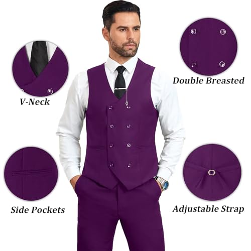 Image of Mens Suit Slim Fit 3 Piece Double Breasted Suit Men Formal Tuxedo Set Casual Wedding Prom Groom Suits