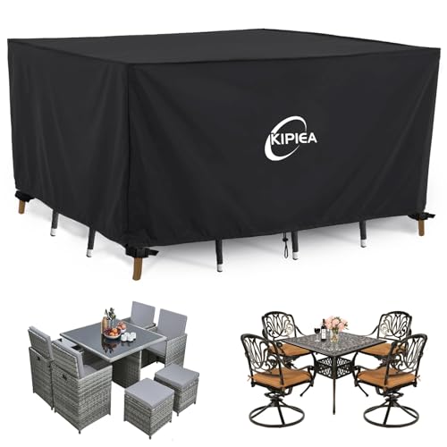 Kipiea Patio Furniture Covers Waterproof Winter, Heavy-Duty Outdoor Furniture Set Covers for Table Chairs, Anti-UV, No Tears or Fading (65" L x 42" W x 28" H)