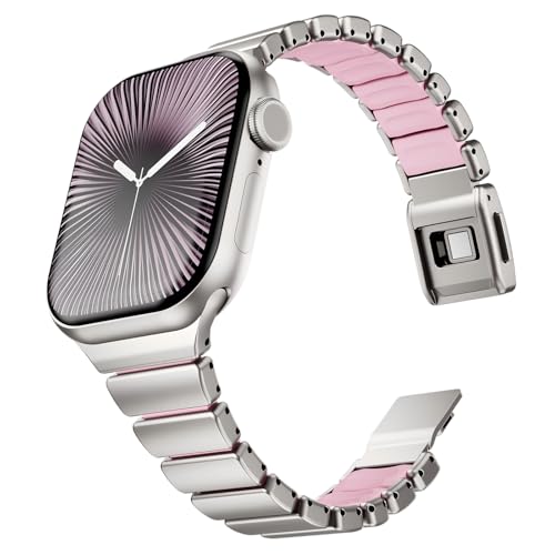 Image of Magnetic Slim Metal Band Compatible with Apple Watch Bands for Women Series 11 10 46mm 45mm 44mm 42mm SE 9 8 7 6 5 4 38mm 40mm 41mm 3 /2 /1,Luxury Stainless Steel Strap Silicone Link For iwatch