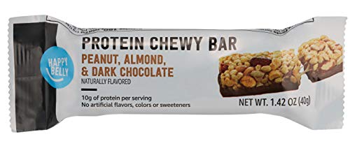 Image of Amazon Brand - Happy Belly Protein Chewy Bars, Peanut, Almond & Dark Chocolate, 5 Count (Pack of 2)