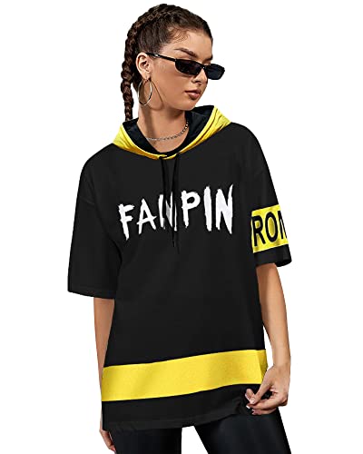 Image of EYEBOGLER Women's Trendy Hooded Neck Half Sleeves Loose Fit Printed T-Shirt
