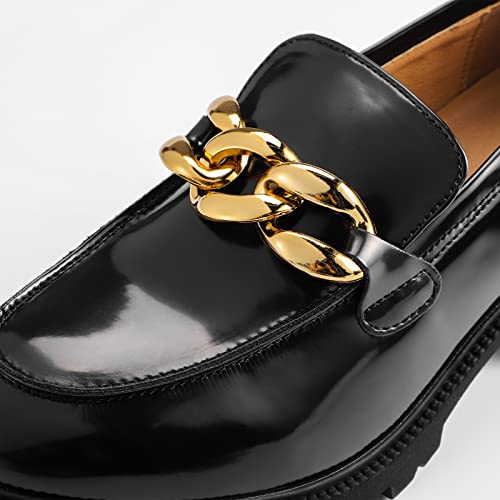 Image of Chunky Loafers Women Platform Loafers for Women Comfort Slip-on Loafers with Chain Faux Leather