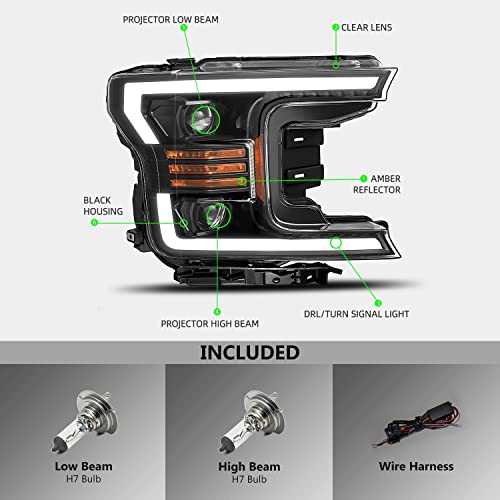 Modifystreet Base Model Jet Black For 18-20 Ford F150 Halogen Type Jet Black Switchback Drl/Signal Led Tube Dual Projector Headlights #TOP3