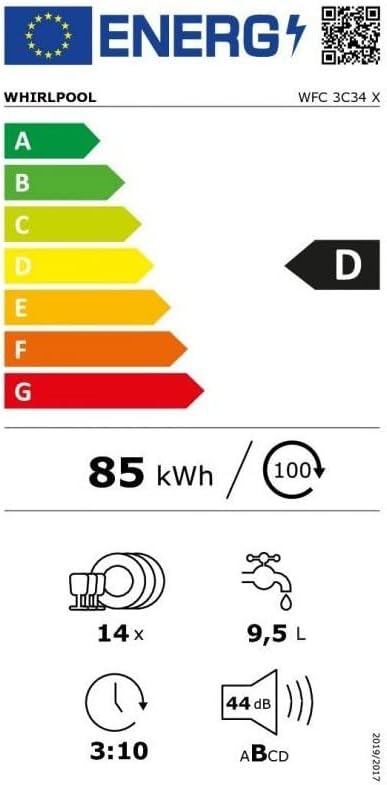 Whirlpool Lavastoviglie 60 cm WFC3C34X, Libera installazione, Acciaio inossidabile, Grigio, Nero Whirlpool Lavastoviglie 60 cm WFC3C34X, Libera installazione, Acciaio inossidabile, Grigio, Nero