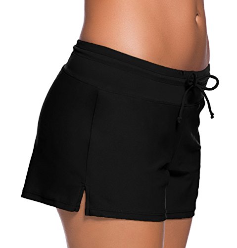Sythyee Women's Swim Boardshorts Tankini Boyshorts Beach Bottom Swimsuit Built In Briefs Black Size S #TOP2