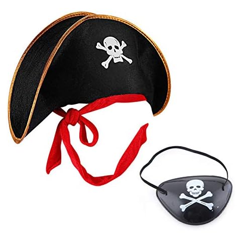 MAKFORT Fancy Dress Accessories Pirate Hat and Eye Patch Captain Costume Cap Halloween Masquerade Party Role Play Pirate Outfit Cover