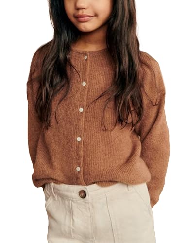 Lviefent Girls Knit Cardigans Kids Casual Crew Neck Button Down Long Sleeve Sweater Jumper Layer Top
