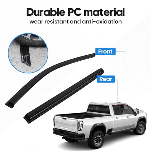 Image of Silverado Rain Guard - Window Visors for 2020-2026 Chevrolet Chevy Silverado /GMC Sierra 2500HD /3500HD Crew Cab, Out-Channel Side Window Rain Guards for Silverado /Sierra Accessories, 4PCS, Black