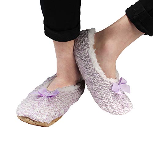 Image of BambooMN Women's Stripe Patterned Non-Slip Lined Travel Home Slippers - 2 Pairs