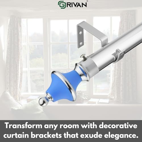 Image of GRIVAN Stainless Steel & ABS Curtain Bracket Parda Holder with Support 1 Inch Rod Pocket Finials Designer Door and Window Rod Support Fittings, Curtain Rod Holder (Pair of 2, Sky Blue)