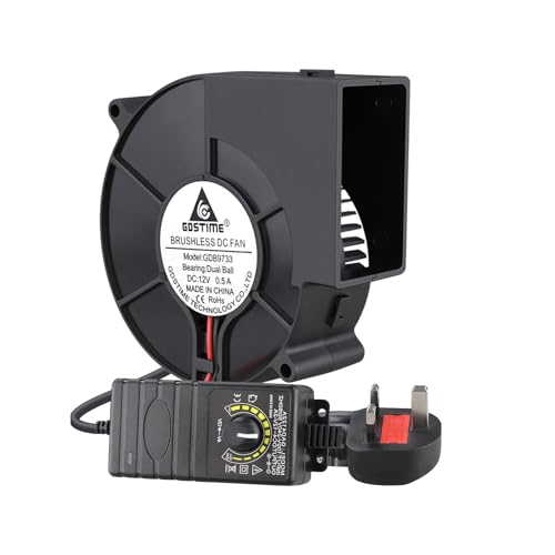 GDSTIME 12V Blower Fan Turbo 97mm 220V 240V AC Powered Cooling Centrifugal Air Blower Fan with 4V - 12V Speed Controller For Fireplace Laptop Cabinet Cupboard BBQ Cooling or Ventilation