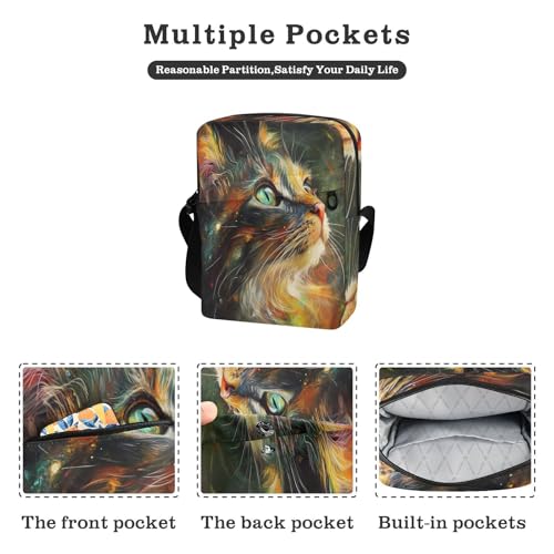 messenger bag for men crossbody bag Womens Fashion Purses Adjustable Strap for Travel Travel- Oil Painting Feeling Cute Cat2