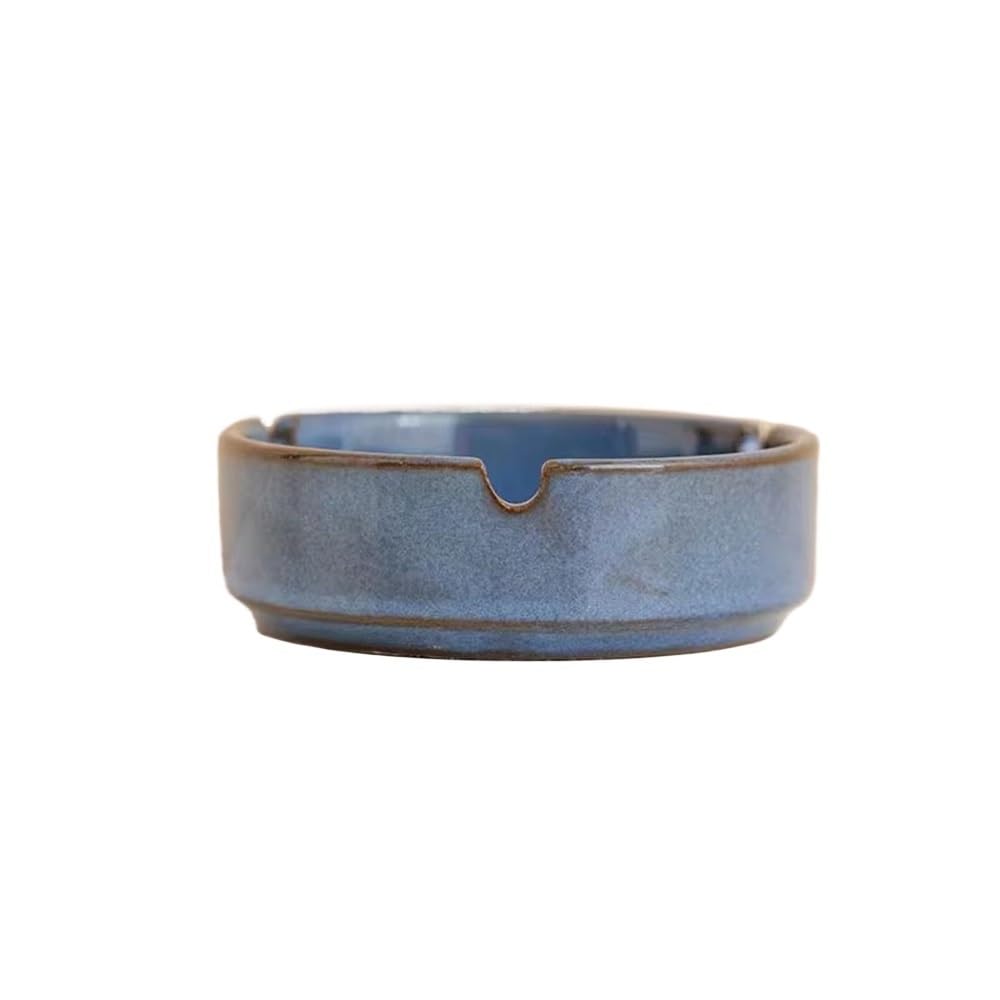 Indoor Decorative Ceramic Round Shape Ashtray Indoor Outdoor Tabletop for Living Dining Offices Garden etc for Desktop(Blue)