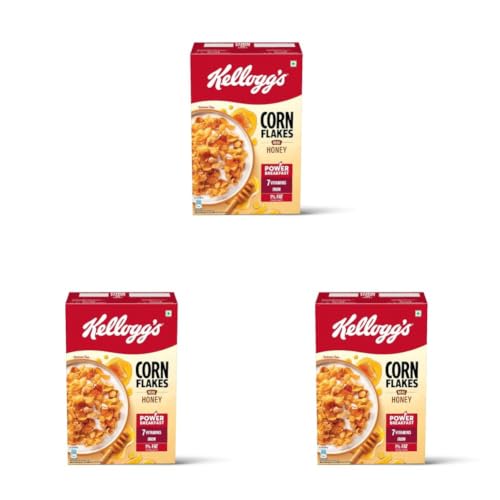 Image of Kellogg's Cornflakes Real, Honey | High In Iron, Vitamin B1, B2, B3, B6 & C | Naturally Cholesterol Free | Corn Flakes, Breakfast Cereal - 300Gm /345Gm (Pack of 3)