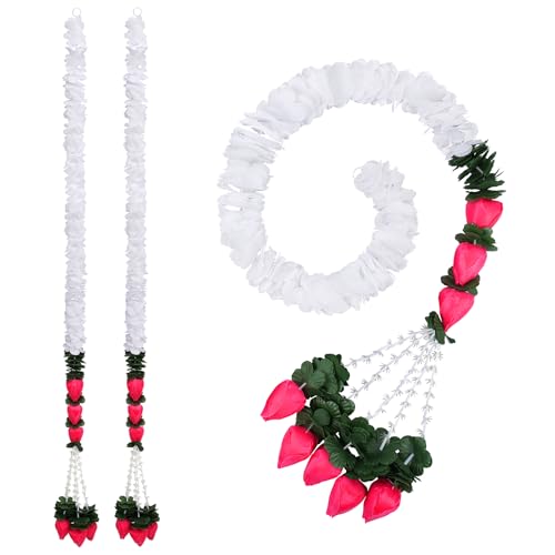 2PCS Diwali Artificial Jasmine Garland Toran Bandhanwar,65in Jasmine Flowers Long Strands with Lotus Buds for Indian Wedding Housewarming Flower Hanging for Puja Pooja Decor