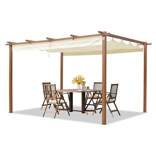 PRIMEYARD Pérgola 3x4 m pabellón de jardín con Techo corredizo - Marco de Acero Aspecto de Madera