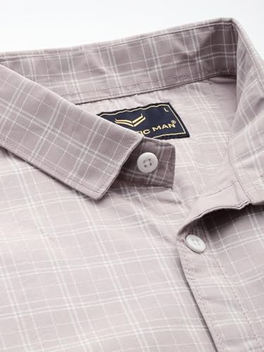 Image of Majestic Man Comfort Slim Fit Spread Collar Small Checked Cotton Casual Shirt