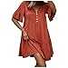 Genorsk Robe d'été tendance pour femme - Couleur unie - Col en V - Taille haute, Orange, S