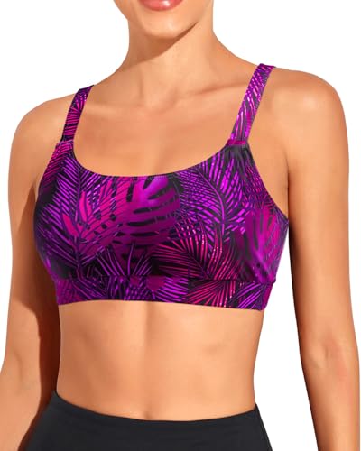 Image of Tempt Me Women Sports Bra Swim Crop Tops Only | Scoop neck, Bathing suits top, Removable cups, Adjustable straps