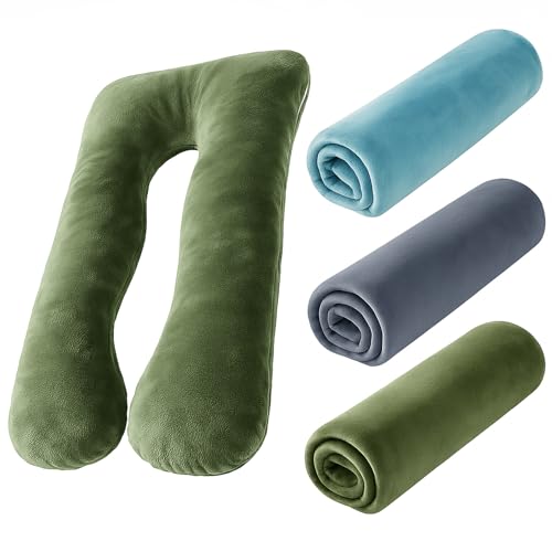 Image of Hahafelt 3 Pcs U-Shaped Pregnancy Pillow Cover, cooling Soft Breathable Fit for 55 inchx31 inch Body Pillow, U Shaped Body Cover Provides Sleep and Pregnancy Support(Forest,Crystal Velvet)