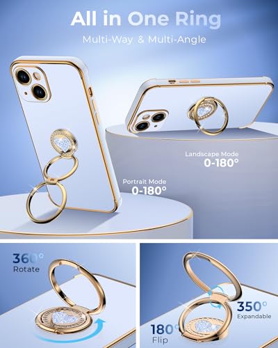 Image of XYZ for iPhone 13 Back Cover Case with Stand, Phone Case with Double Ring Kickstand, for Girls Women, Luxury Cute Bling Protective Phone Cover Case for iPhone 13, Blue