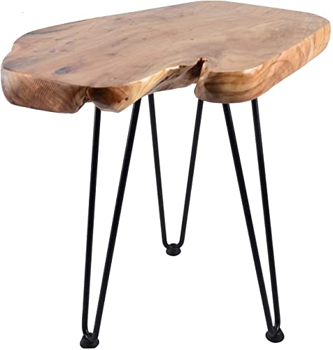 Natural Edge Side Table,Hurricom Live Edge End Table With 3 Hairpin Legs,Wood Side Table Nightstand Plant Stand For Bedroom And Living Room, 20 Inch Tall #TOP6