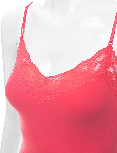 XT1004L Ladies Adjustable Spaghetti Strap Lace Trim Long Tunic Cami Tank Top Coral XL
