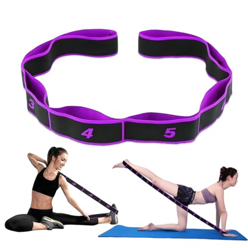 Yogabiem voor stretching, elastische fitnessband voor pilates, dans, gymnastiek, flexibiliteitstraining en stretchoefeningen (8 ringen) (paars)