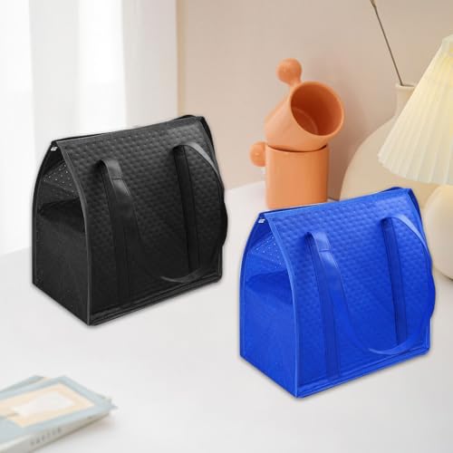 12 Pcs Insulated Bags Large Reusable Shopping Thermal Cooler Tote Bags for Grocery Food Delivery with Zippered Top for Hot or Cold Storage (Blue,Black)
