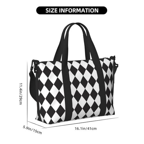 Laptop Tote Bag for Women Work - Black White Harlequin Print Overnight Weekender Bags for Women Travel, Gym Duffle Bag for Men, Personal Item Crossbody Travel Bags for Men Carry On2