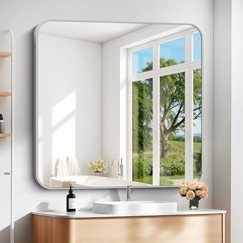 Image of DESBING 42 inch x 42 inchBathroom Mirror, Silver Wall Mirror with Metal Frame, Decorative Rectangular Vanity Mirror for Bedroom Bathroom Living Room Entryway (Horizontal /Vertical)