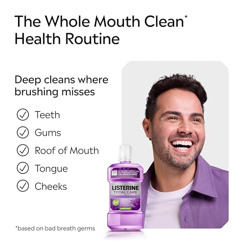 listerine total care anticavity fluoride mouthwash 6 benefits in 1 oral rinse helps kill 99 of bad breath germs prevents cavities strengthens teeth ada-accepted fresh mint 1 l