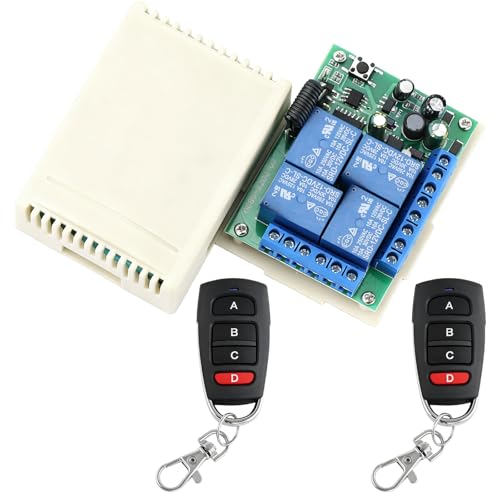 Behogan - Behogan Funk-Fernbedienungsschalter, 220V 10A 433.92MHZ 4 Kanäle RF Relais Empfänger mit 2 Sendern, Lerncode RF Funkfernbedienung, Funkfernbedienung für Licht, Garagentor, Motor, Markise