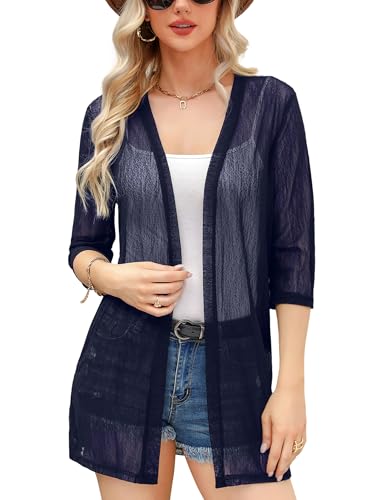 Image of iClosam Women Casual 3 /4 Sleeve Sheer Open Front Cardigan Sweater Kimono