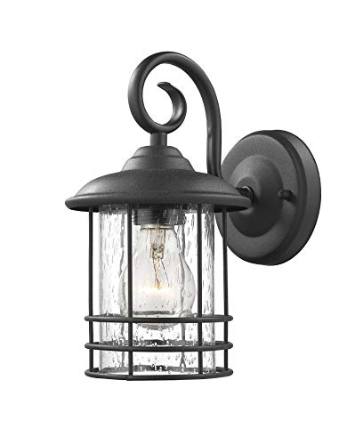Emliviar 1-Light Outdoor Wall Lantern 2 Pack, Exterior Wall Lamp Light in Black Finish with Clear Seeded Glass -Twin Pack, OS-1803CW1 - Thumbnail 2