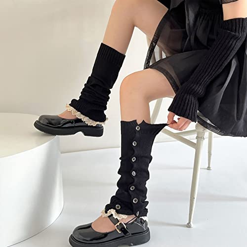 Image of Leg Warmers for Women Knitted Ribbed Stirrup Long Leg Warmers Loose High Socks Winter Socks Lace Trim Boot Cuffs