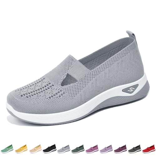 Women's Comfortable Breathable Knitted Sneakers, Orthopedic Shoes for Women, Cut-Out Woven Orthopedic Shoes, Slip on Arch Support for Women Arch