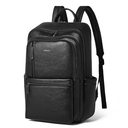 Shrrie Mochila De Cuero Para Portátil 17 Pulgadas Para Mujer, Mochila De Viaje Grande Con Compartimento Para Portátil, Mochila Informal Bolso De Trabajo Para La Universidad, Bicolor Negro Shrrie Mochila De Cuero Para Portátil 17 Pulgadas Para Mujer, Mochila De Viaje Grande Con Compartimento Para Portátil, Mochila Informal Bolso De Trabajo Para La Universidad, Bicolor Negro