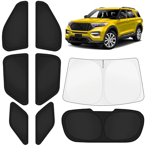 Image of KUST Car Window Shades for Ford Explorer 2020-2025 2026 Windshield Sun Shade Side Window Cover UV Block Privacy Protection Explorer Accessories for Camping Blackout Rear Back Full Set 8PCS