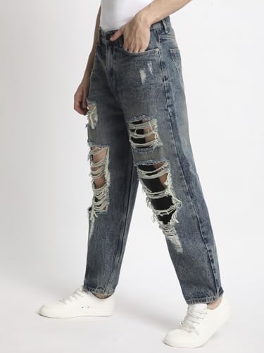 Image of BENE KLEED Men's Distressed Cotton Jeans | Classic Style | Full Sleeves | Baggy Fit |