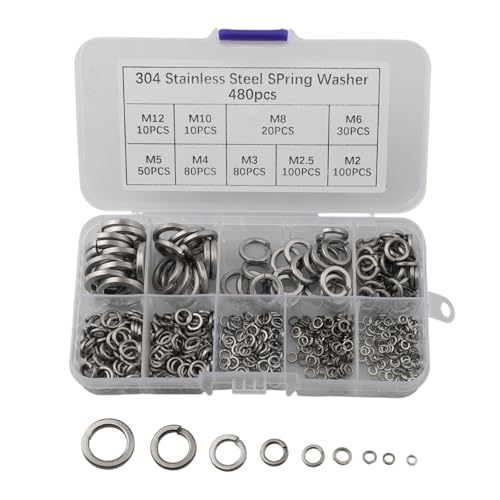 Moliuoly 304 dischi a molla in acciaio inox, 480 pezzi, diverse dimensioni per l'uso nell'industria hardware