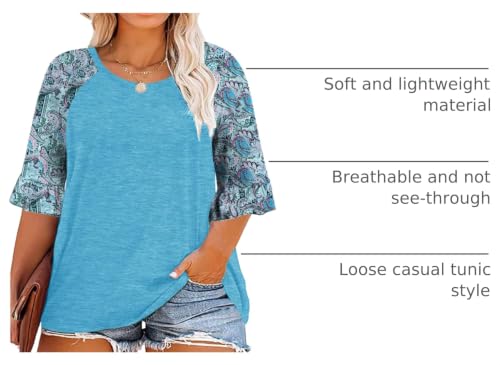 HDLTE Womens Plus Size 3/4 Sleeve Tops Crewneck Floral Ruffle Sleeve Shirts — view 4