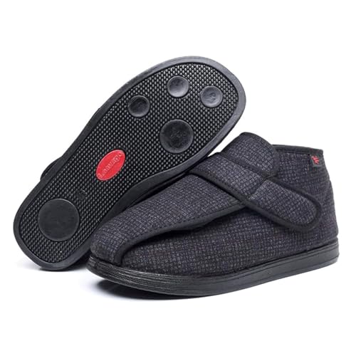 Generico Scarpe Diabetici Extra Larga Uomo Donna Pantofole Invernali Stivali Esterno per Piedi Gonfi Deformità Edema, Antiscivolo (Nero, Adulto, 48, Numero, Sistema Taglie Calzature EU, Larga)