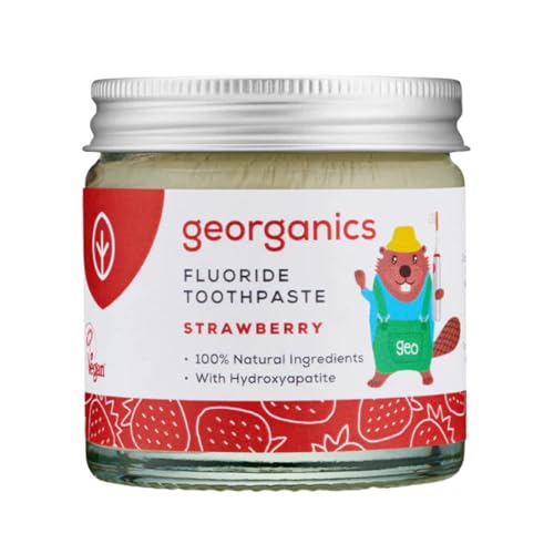 Georganics Kids Fluoride Toothpaste with Hydroxyapatite – Strawberry Non-Foaming Natural Toothpaste – Cavity-Fighting, Remineralizing, Vegan & Cruelty-Free – Certified Cosmos Natural – 50ml Georganics Kids Fluoride Toothpaste with Hydroxyapatite – Strawberry Non-Foaming Natural Toothpaste – Cavity-Fighting, Remineralizing, Vegan & Cruelty-Free – Certified Cosmos Natural – 50ml