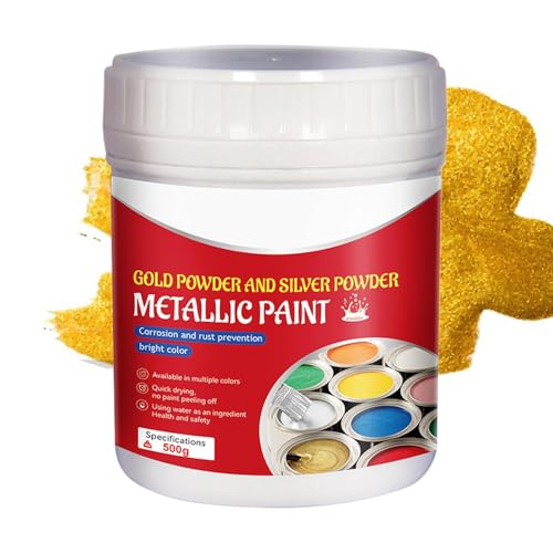 Jlobnyiun Pintura de metal dorado - 500 ml de color de madera dorada, pintura de lámina dorada para arte, guantes, pintura dorada líquida para arte, pintura, artesanía, paredes, metal, yeso