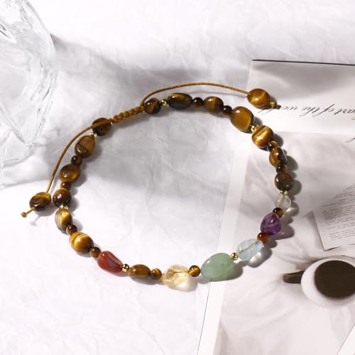 Image of 7 Chakra Crystals and Stones Anklet Irregular Tumbled Gems Beaded Ankle Bracelets for Women Spiritual Energy Meditation Yoga Healing Jewelry Mom's Gifts
