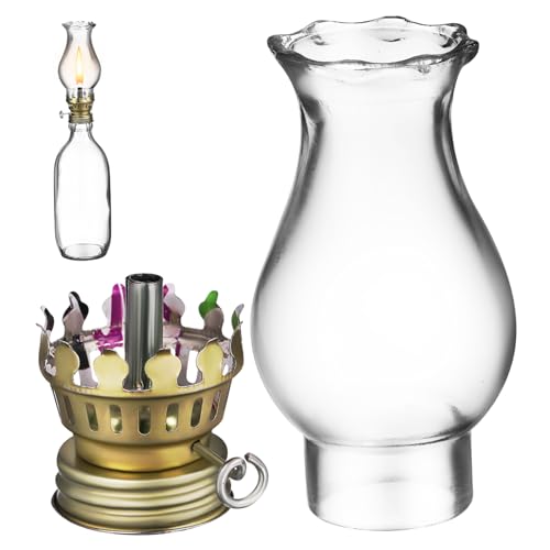 ANDRESLAD Vintage Oil Lamp Chimney and Glass Shade Set Kerosene Lamp Burner Replacement for Indoor and Outdoor Use Random Color