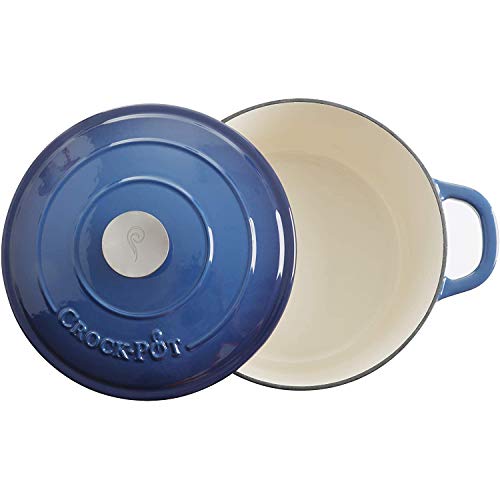 Image of Crock-Pot Artisan 5-Quart Round Enameled Cast Iron Dutch Oven - Blue, Durable Heavy-Duty Cookware for Slow Cooking, Roasting, Baking with Lid