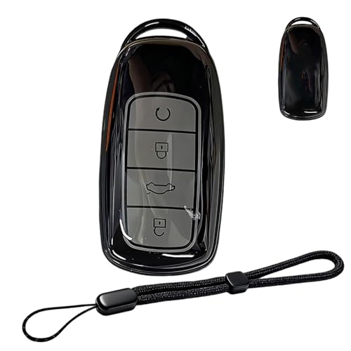 LFLYWS Key Fob Cover Compatible with Chery Omoda 5 Tiggo 7 Tiggo 8 Tiggo 8 Pro Tiggo 9 for Jaecoo 7 Key Case TPU Protector Key Holder with Long Lanyard 4 Buttons Black